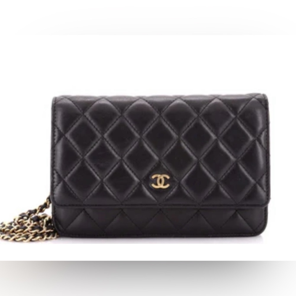 Chanel Black Quilted Classic Lambskin Wallet on a Chain Leather Bag